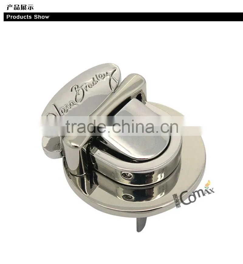 Silver metal push lock for handbags