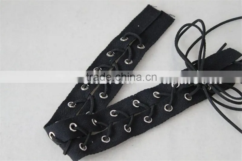 100% cotton lace matal eyelet embroidery lace trim in black color for ladies