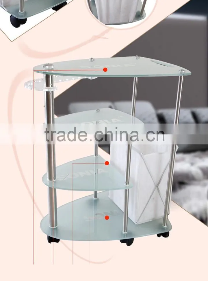 Professional salon equipment salon trolley with glass material