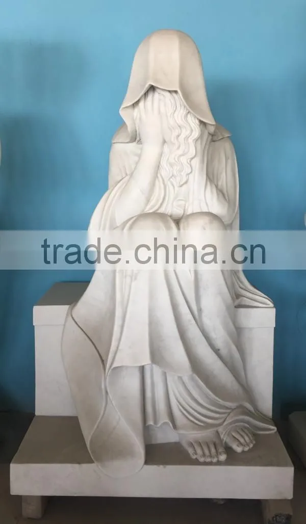 Hand Carved White Marble Weeping Mary Statue Tombstone