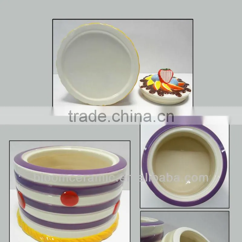 Fruit cake shape ceramic cookie jar