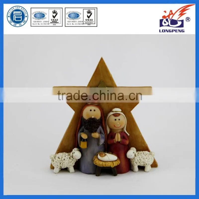 The Holy Family of Christ,Resin Nativity Star Statue,Holy Family Nativity Stable and Star