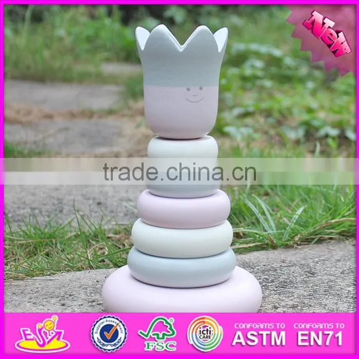 2016 new design crown wooden stacking rings toy for toddlers W13D129