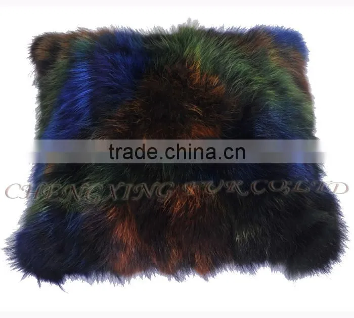 CX-D-107C Cheap Price and High Qaulity Genuine Fox Fur Patchwork Chair/Sofe Cushion Cover