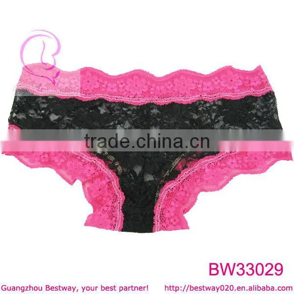 Open sexy photo of black panties with pick lace trim