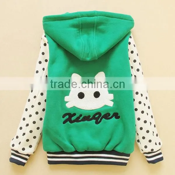 Girls fashion design printed thicken zipper sweatshirts