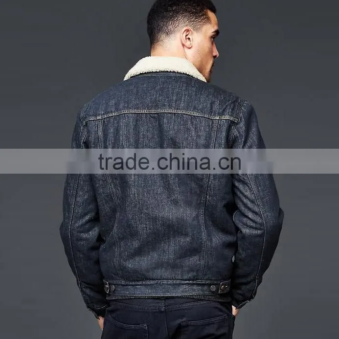 man denim winter jacket with pocket and fur collar with good quality