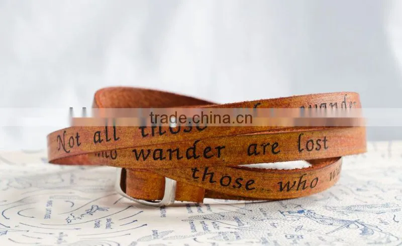 personalized inspired words engraved leather bracelet, custom logo hand-stamped leather bracelet, adjustable leather bracelet