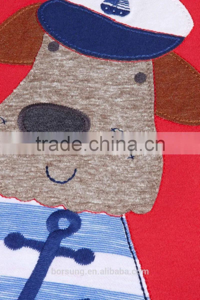 2015 Newest Arrival Short Sleeve Red Baby Toddler Clothes Printed Cartoon Dog Baby Clothing
