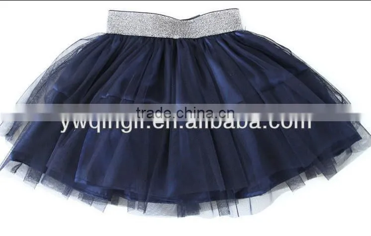 2015 latest stripe high quality soild light blue With rhinestones gauze pettiskirt for Baby Girls