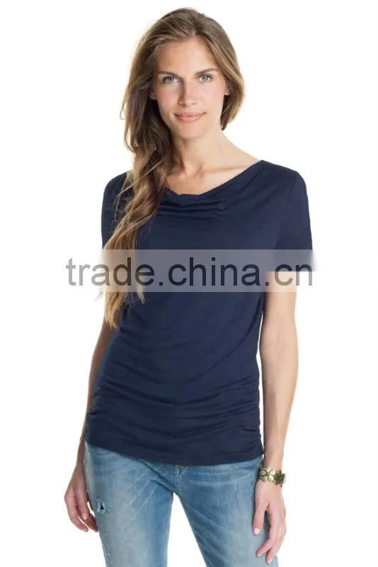 ladies new design t shirt waterfall neckline cotton t shirt 120 grams t shirt blank