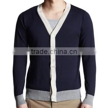 The long sleeve dark blue deep V neck knitting cardigan casual men knitted sweater