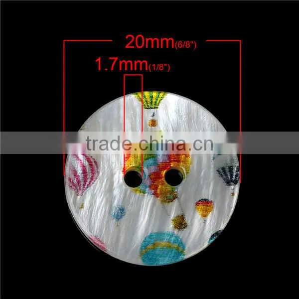 Wholesale Scrapbooking Round Natural Two Holes Fire Balloon Pattern Shell Sewing Button