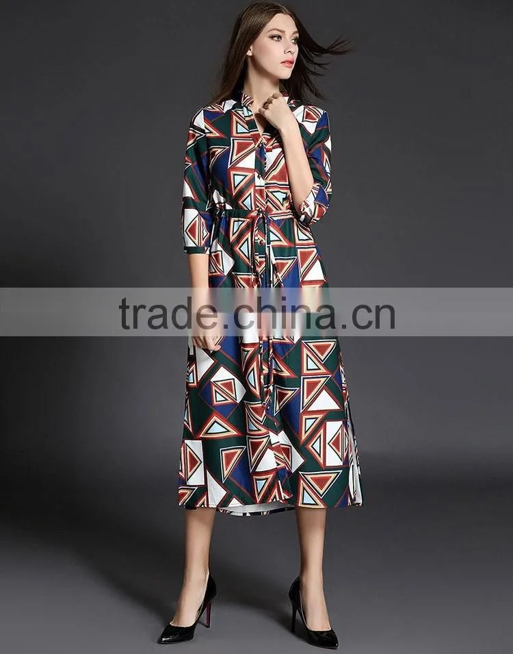 New Designs Elegant Women Printed Loose Shirt Printed Dress With Pattern Satin Dress Designs