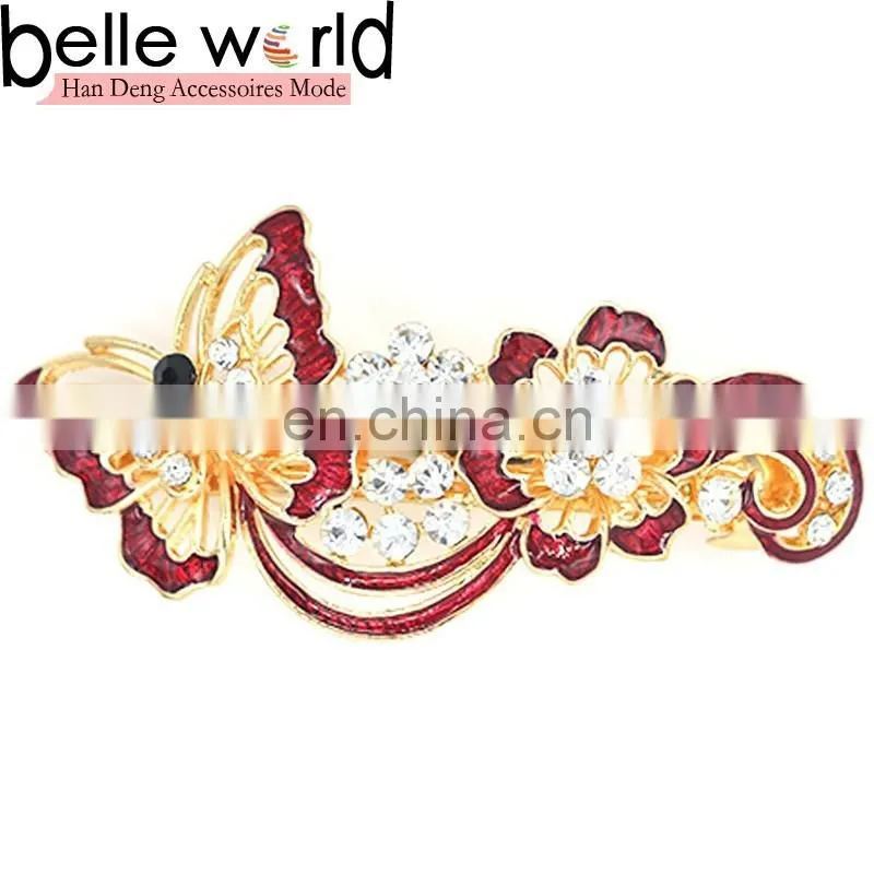 Elegant Butterfly Flower Oil Drip Rhinestone French Hair Barrette Clips