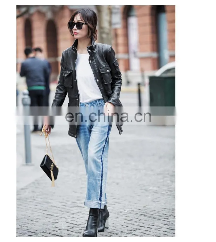 High Quality Popular Young Women Real Sheep Leather Garment Spring Ladies Long Black Coat