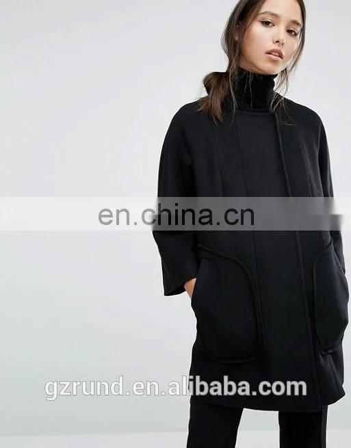 Autumn Winter Hot Sale Black Cool Fashion Women Coat, French Connection Harbour Cocoon Coat