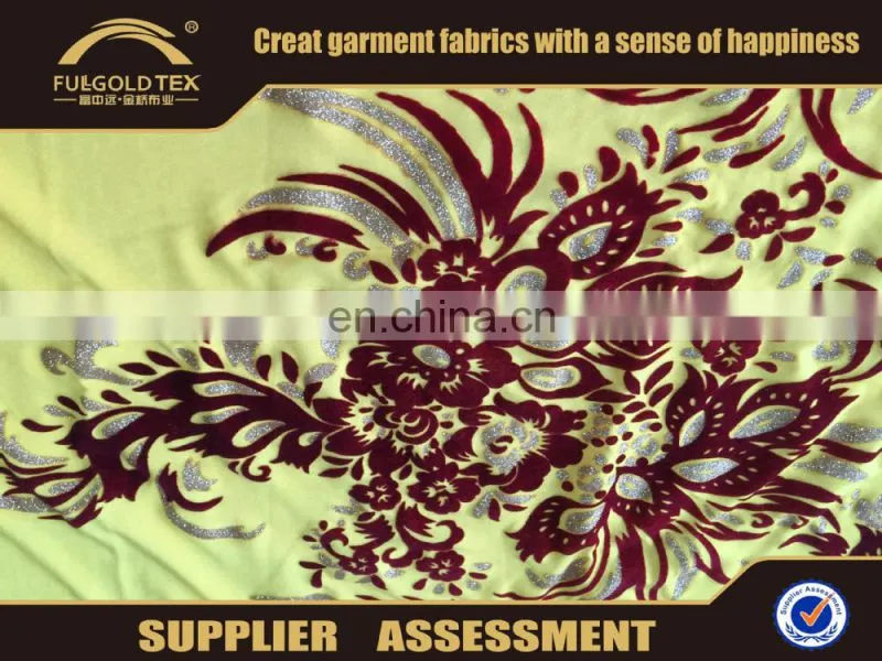 fashion FDY flower flocking fabric shiny metallic fabrics