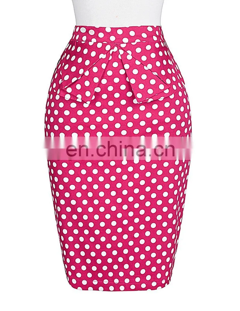 Grace Karin Occident Women Hips Wrapped Short Cotton Pencil Vintage Polka Dots Skirt CL008928-3