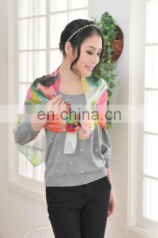 Digital Printed 100%Silk Square Chiffon Scarf