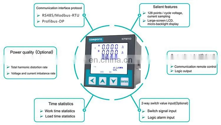 3 phase rs485 modbus LCD digital panel multifunction electric meter