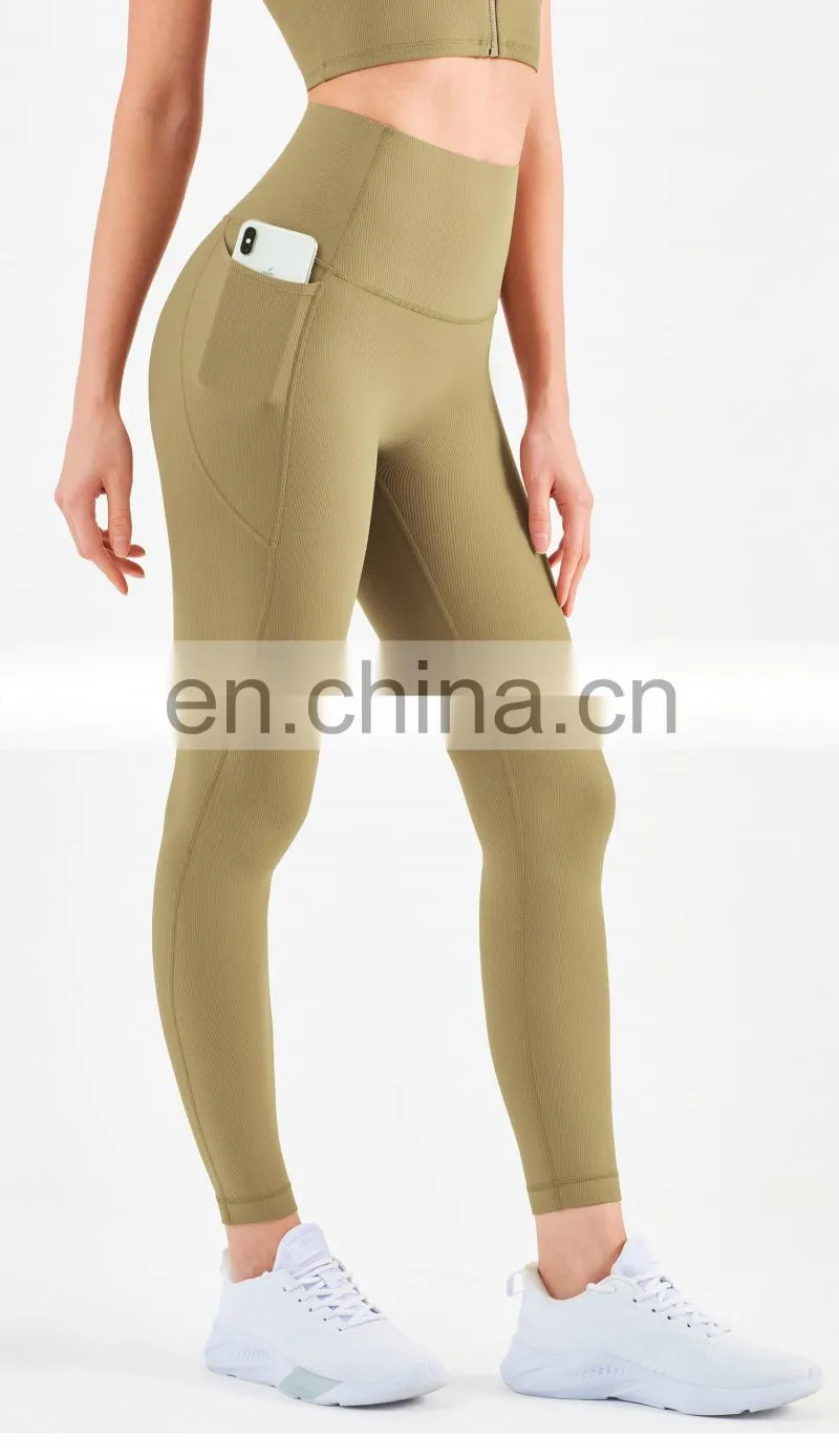 Ribbed High Waisted Leggings Without T Line Gym Outfit Scrunch Butt Yoga Pants Women