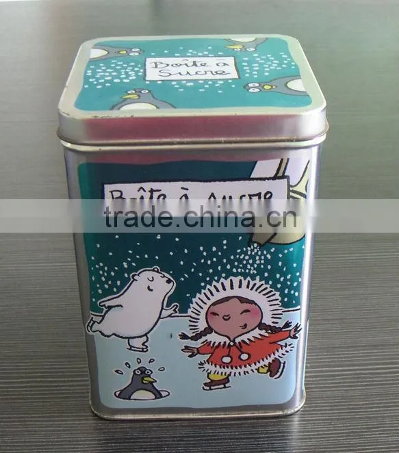 square shape tea tin box with hinged lid