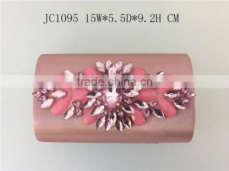 fashion acrylic flower decorated satin clutch bag