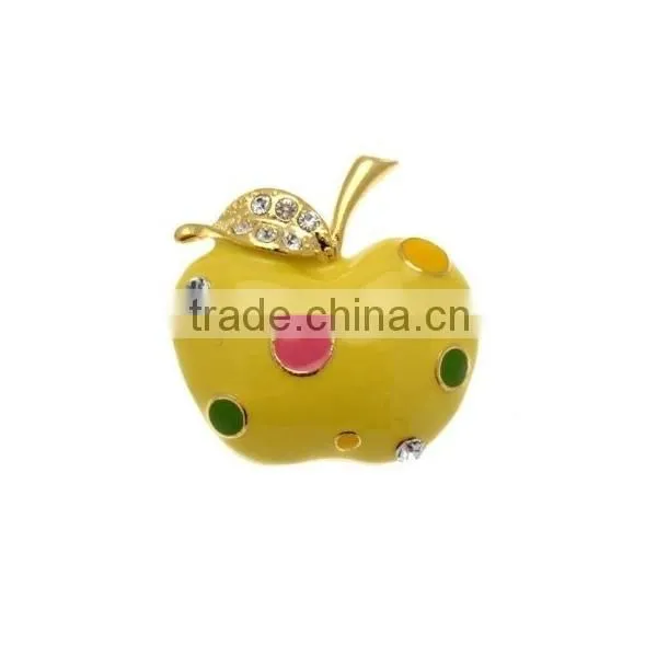Custom-made Yellow Enamel Small Apple Brooch with Crystal
