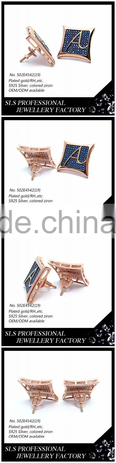 2015 American style funky colorful zircon micro pave 925 silver rose gold plated LETTER A screw back stud earrings