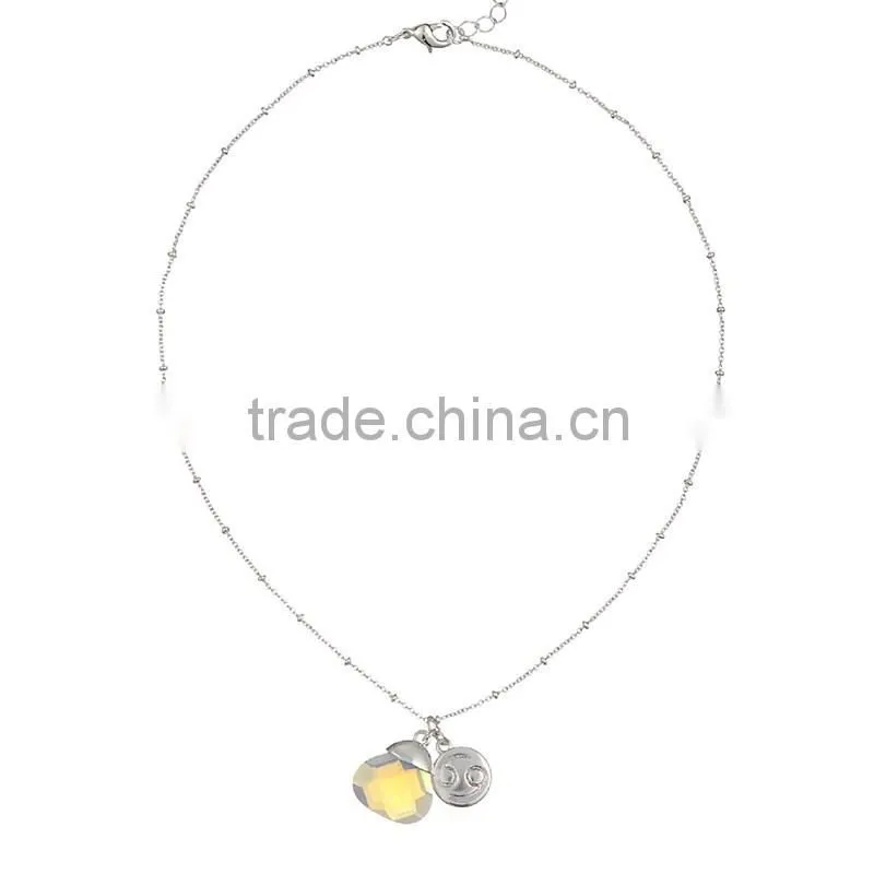 Korea Chains Jewelry Yellow Crystal Cucurbit Metal Engrave Pendant Necklace
