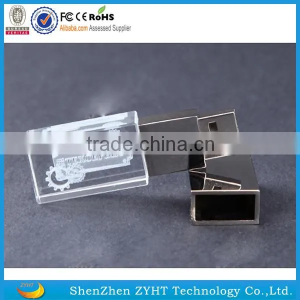 LED light cystal usb flash drive with metal cap