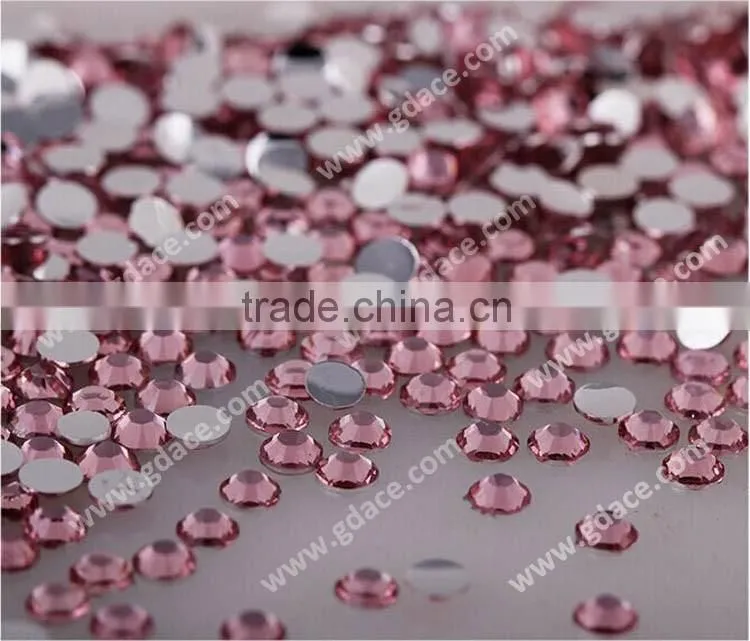 Pink regular cutting aluminnum back resin non hot fix glass rhinestones