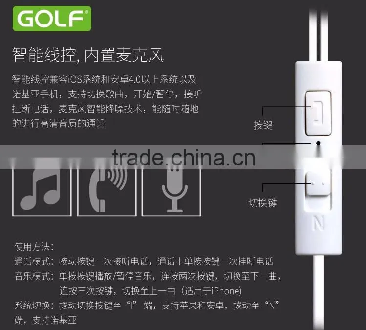 Golf Baroque Series 120CM In-ear HD Stereo Earphone For iPhone SE Audio 3.5mm Control Headphone For Samsung/Huawei TB-0380