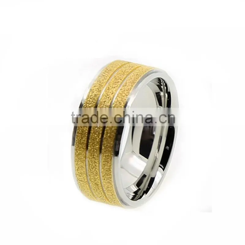 Stainless Steel Gold Plated Rings Mirror Polished Diamond Dust Jewelry