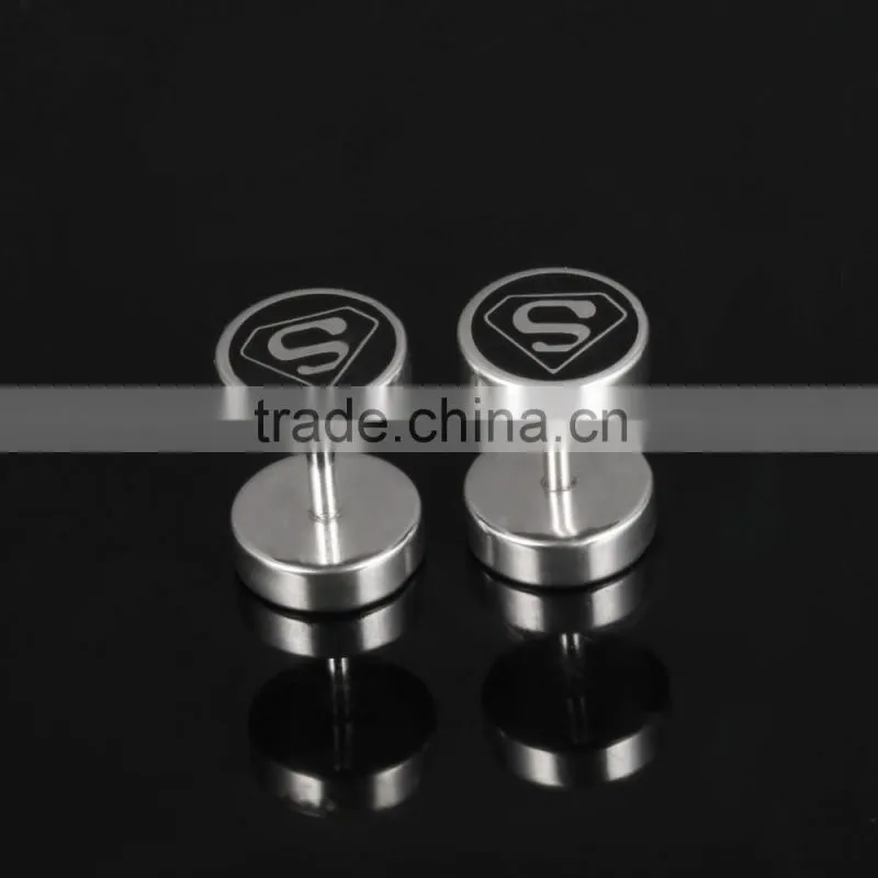 2016 fashion stainless steel body jewelry famous brand superman personalized earring