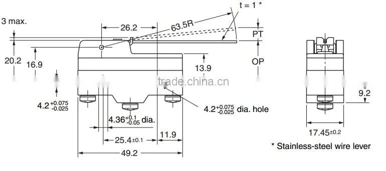 15A General purpose stainless steel Low-force Wire Hinge Lever micro switch