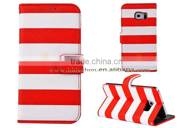 hot new products for 2015, fancy color strip wallet leather case for samsung galaxy s6 edge,
