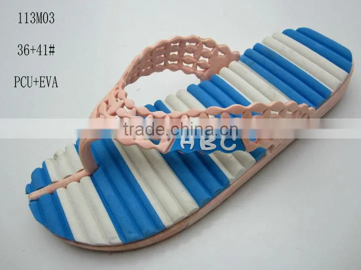 2014 New Designed and Fashion PCU+EVA Women Beach Slippers in Flipflops