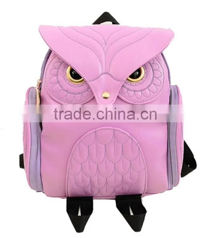 Owl Shape pu leather school backpack high class girls travel school bags