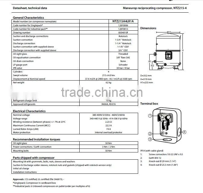 Maneurop Piston Compressor NTZ215A4LR1A