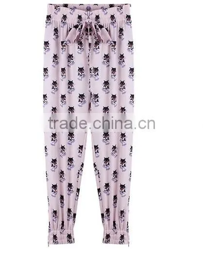 Latest Fashion Wholesale Garment Woman Loose Little Cat Printed Chiffon Shirts 2014 Summer Garment
