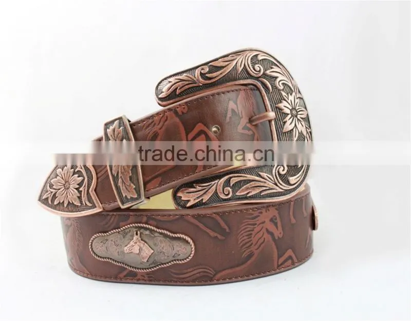 2016 Best Seller Western rhinestone leather belt with horsehead conchos