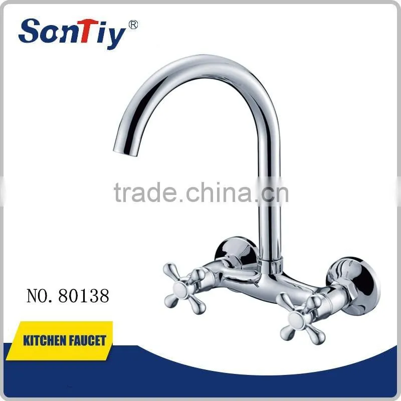 High quality sink wall mounted double handle zinc or brass kitchen faucet