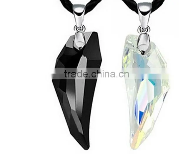 Crystal Wolf Tooth Style Pendant Black Chord Unisex Fashion Necklace Gift