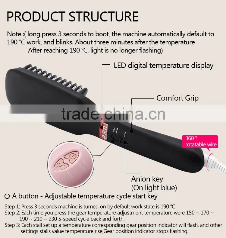 Digital Electric Hair Straightener Brush Comb Detangling Straightening Irons Hair Brush EU/ US/ UK Plug
