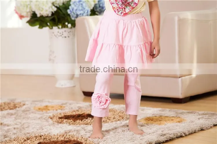 2016 wholesale children clothes light pink baby leggings with skirt kids leggings with flower