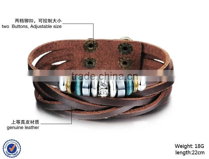 free shipping fast delivery men leather bracelet , stainless steel jewelry