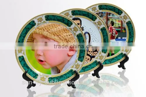 8'' Plate With Gold and Green Rim / Blank ceramic plate/ Nice printable plate/ Plate for sublimation/ Good decorated plate