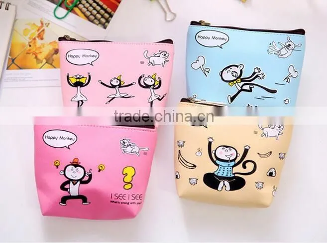 Best Promotion gift cute Zipper Mini PU Leather cheap cartoon monkey animal printed pouch wallet popular fancy euro coin purse
